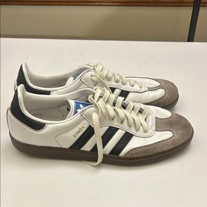 Adidas White and Black Sneakers with Brown Suede